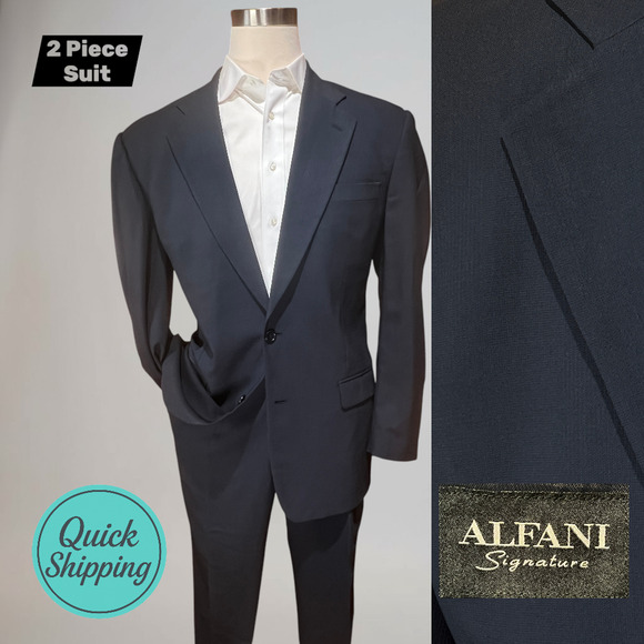 Alfani Other - Alfani Signature 44L 36x31 Roma Navy Blue Ghost Plaid Suit Super 100 Italy